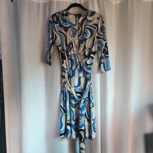 AB Studio Blue Swirl Wrap Dress – Size XL